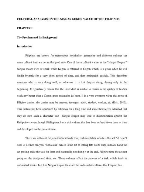 Cultural Analysis On The Ningas Kugon Value of The Filipinos .